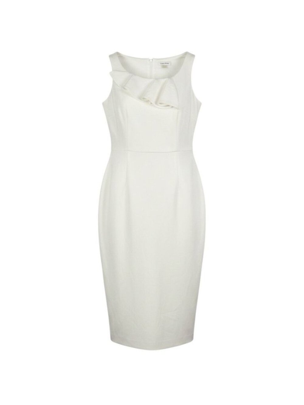 Calvin Klein Womens White Sleeveless Sheath Dress With Ruffle Detail Size 4